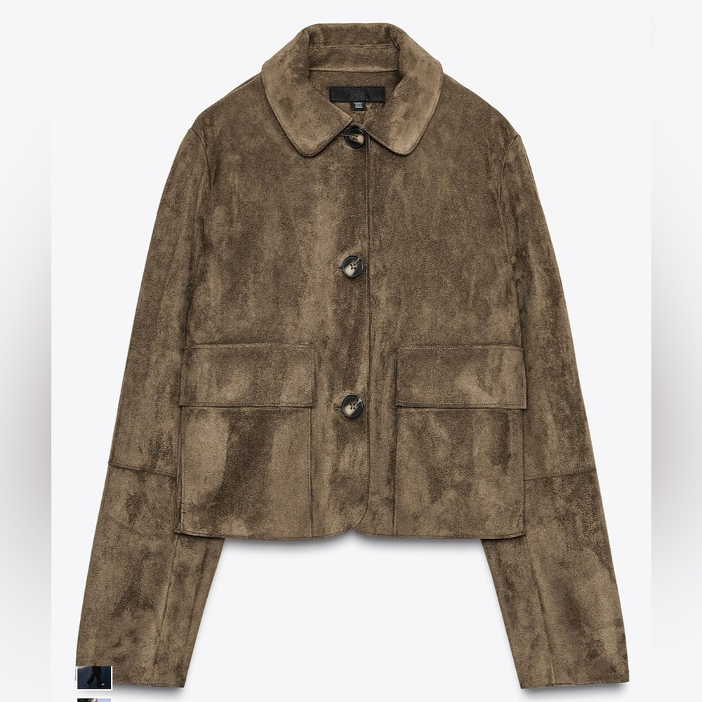 Zara brown faux suede cropped jacket NWT size Small